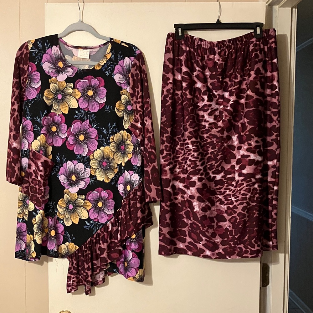 Floral and Animal Print Dress and Skirt Set